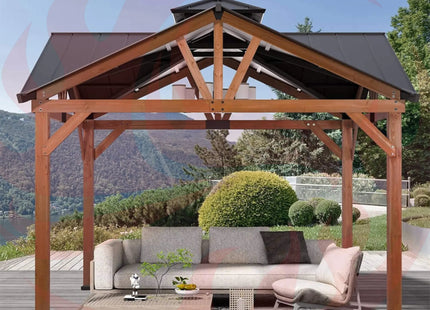 [12X12FT] Alora Premium Outdoor Cedar Wood Hardtop Gazebo With Galvanized Steel Roof (SAK31864) SAKSBY WHOLESALE