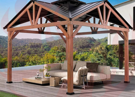 [12X12FT] Alora Premium Outdoor Cedar Wood Hardtop Gazebo With Galvanized Steel Roof (SAK31864) SAKSBY WHOLESALE