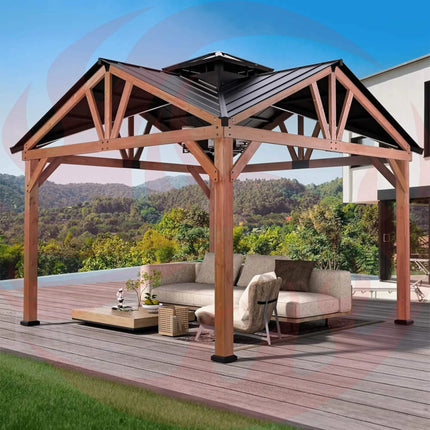 [12X12FT] Alora Premium Outdoor Cedar Wood Hardtop Gazebo With Galvanized Steel Roof (SAK31864) SAKSBY WHOLESALE