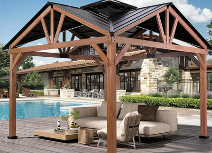 [12X12FT] Alora Premium Outdoor Cedar Wood Hardtop Gazebo With Galvanized Steel Roof (SAK31864) SAKSBY WHOLESALE