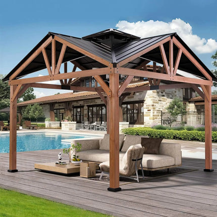 [12X12FT] Alora Premium Outdoor Cedar Wood Hardtop Gazebo With Galvanized Steel Roof (SAK31864) SAKSBY WHOLESALE
