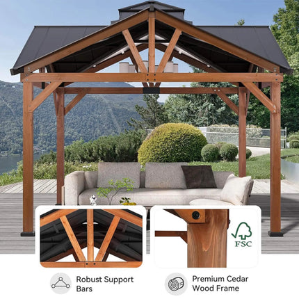 [12X12FT] Alora Premium Outdoor Cedar Wood Hardtop Gazebo With Galvanized Steel Roof (SAK31864) SAKSBY WHOLESALE