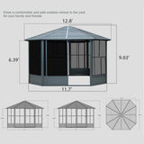 [12X12FT] Alora Large Octagonal Sunroom Solarium With Lockable Sliding Doors And Galvanized Steel Sloping Roof (SAK47843)