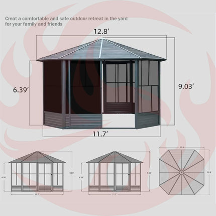 [12X12FT] Alora Large Octagonal Sunroom Solarium With Lockable Sliding Doors And Galvanized Steel Sloping Roof (SAK47843) SAKSBY WHOLESALE