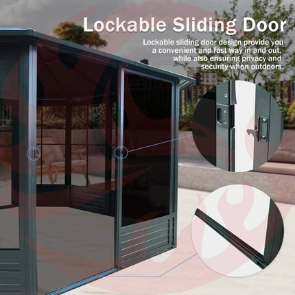 [12X12FT] Alora Large Octagonal Sunroom Solarium With Lockable Sliding Doors And Galvanized Steel Sloping Roof (SAK47843) SAKSBY WHOLESALE