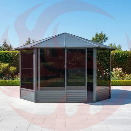 [12X12FT] Alora Large Octagonal Sunroom Solarium With Lockable Sliding Doors And Galvanized Steel Sloping Roof (SAK47843) SAKSBY WHOLESALE
