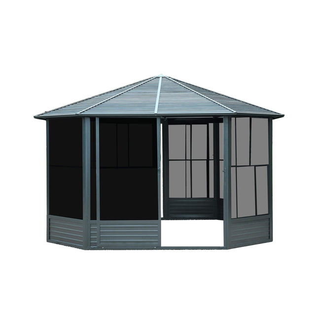 [12X12FT] Alora Large Octagonal Sunroom Solarium With Lockable Sliding Doors And Galvanized Steel Sloping Roof (SAK47843)
