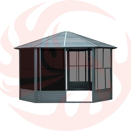 [12X12FT] Alora Large Octagonal Sunroom Solarium With Lockable Sliding Doors And Galvanized Steel Sloping Roof (SAK47843) SAKSBY WHOLESALE