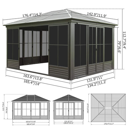 [12X14FT] Alora Premium All-Weather Outdoor Aluminum Sunroom With Galvanized Steel Hardtop Sloping Roof, Lockable Doors, And Moveable PC Screens (SAK76831) SAKSBY WHOLESALE