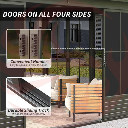 [12X14FT] Alora Premium All-Weather Outdoor Aluminum Sunroom With Galvanized Steel Hardtop Sloping Roof, Lockable Doors, And Moveable PC Screens (SAK76831) SAKSBY WHOLESALE