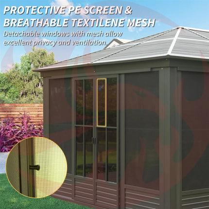 [12X14FT] Alora Premium All-Weather Outdoor Aluminum Sunroom With Galvanized Steel Hardtop Sloping Roof, Lockable Doors, And Moveable PC Screens (SAK76831) SAKSBY WHOLESALE