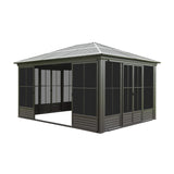 [12X14FT] Alora Premium All-Weather Outdoor Aluminum Sunroom With Galvanized Steel Hardtop Sloping Roof, Lockable Doors, And Moveable PC Screens (SAK76831)