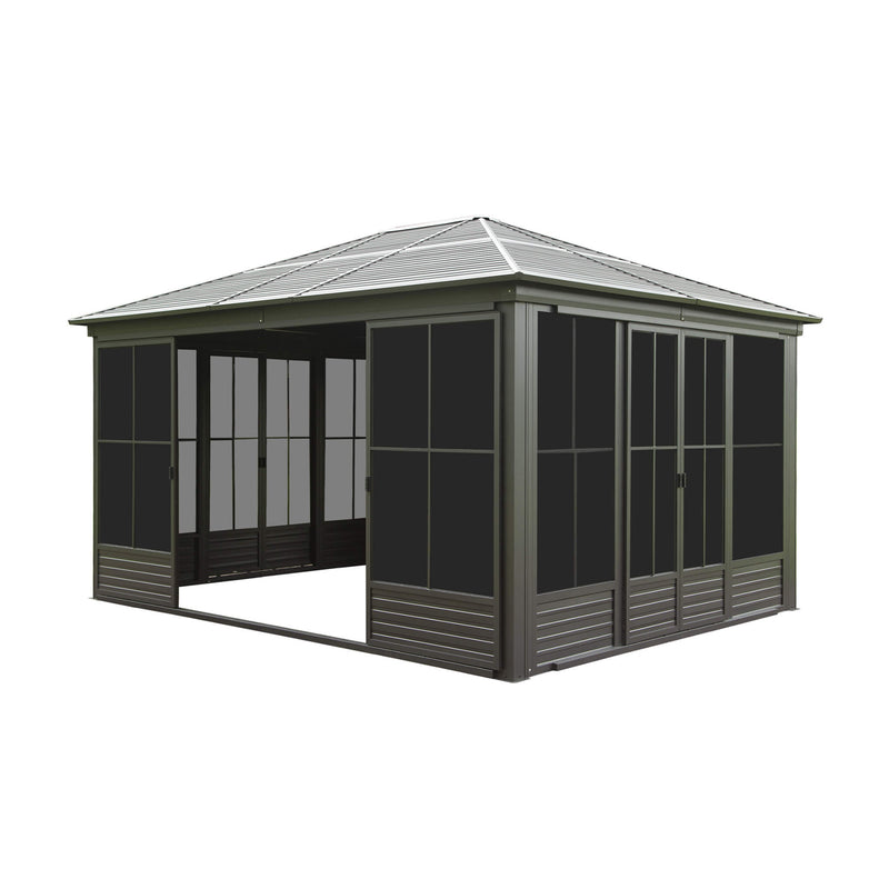 [12X14FT] Alora Premium All-Weather Outdoor Aluminum Sunroom With Galvanized Steel Hardtop Sloping Roof, Lockable Doors, And Moveable PC Screens (SAK76831)