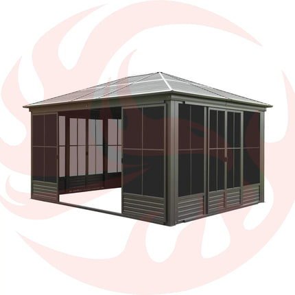 [12X14FT] Alora Premium All-Weather Outdoor Aluminum Sunroom With Galvanized Steel Hardtop Sloping Roof, Lockable Doors, And Moveable PC Screens (SAK76831) SAKSBY WHOLESALE
