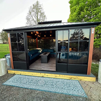 [12X14FT] Large Heavy-Duty Outdoor Aluminum Patio Hard Double Steel Top Backyard Sun Room Gazebo (94625371) SAKSBY WHOLESALE