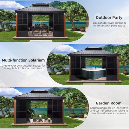 [12X14FT] Large Heavy-Duty Outdoor Aluminum Patio Hard Double Steel Top Backyard Sun Room Gazebo (94625371) SAKSBY WHOLESALE