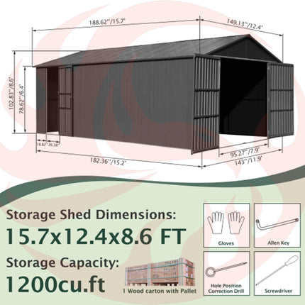 Extra Large Outdoor Heavy Duty Metal Garage Shed With Lockable Doors (SAK14093) - Phoenix Fire Art Store