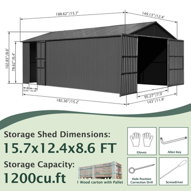 Extra Large Outdoor Heavy Duty Metal Garage Shed With Lockable Doors (SAK14093) - Phoenix Fire Art Store