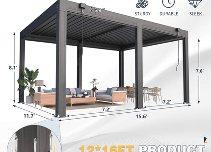 Alora White Louvered Aluminum Pergola With Adjustable Roof And Pull-Down Screens (SAK46817) SAKSBY WHOLESALE