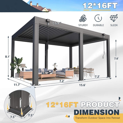 Alora White Louvered Aluminum Pergola With Adjustable Roof And Pull-Down Screens (SAK46817) SAKSBY WHOLESALE