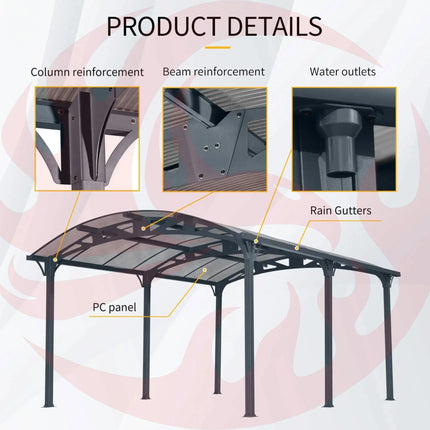 [12X16FT] Alora Large Outdoor Aluminum Arch Carport With Polycarbonate Panels (SAK65820) - Phoenix Fire Art Store