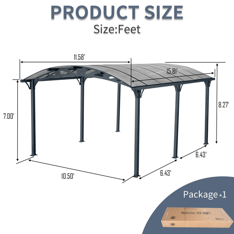 [12X16FT] Alora Large Outdoor Aluminum Arch Carport With Polycarbonate Panels (SAK65820)