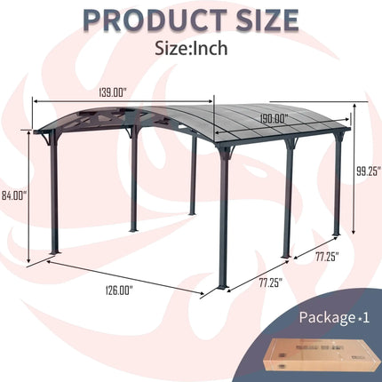 [12X16FT] Alora Large Outdoor Aluminum Arch Carport With Polycarbonate Panels (SAK65820) - Phoenix Fire Art Store
