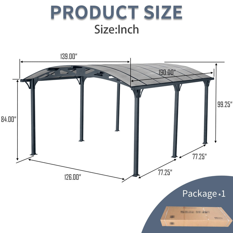 [12X16FT] Alora Large Outdoor Aluminum Arch Carport With Polycarbonate Panels (SAK65820)