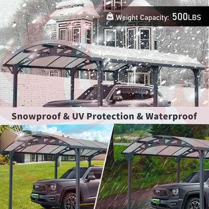 [12X16FT] Alora Large Outdoor Aluminum Arch Carport With Polycarbonate Panels (SAK65820) - Phoenix Fire Art Store
