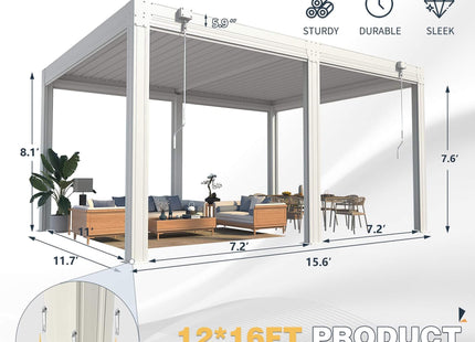 Alora White Louvered Aluminum Pergola With Adjustable Roof And Pull-Down Screens (SAK46817) SAKSBY WHOLESALE