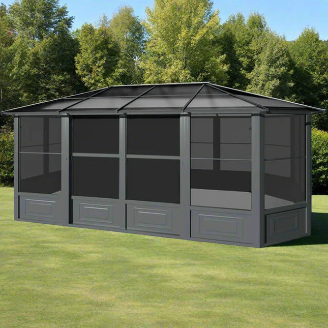 [12x18FT] Alora Large Luxury Outdoor All-Season Aluminum Solarium Sunroom With Polycarbonate Hardtop And Sliding Doors (SAK35948)