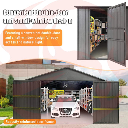 Extra Large Outdoor Heavy Duty Metal Garage Shed With Lockable Doors (SAK14093) - Phoenix Fire Art Store