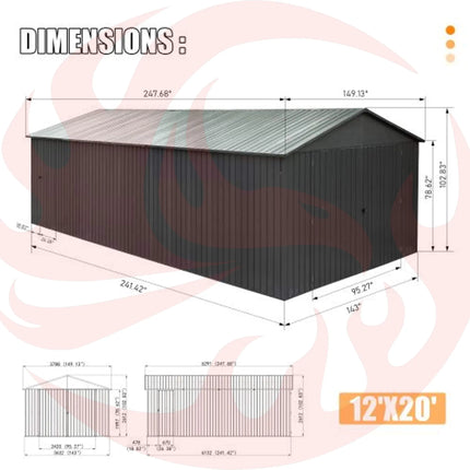 Extra Large Outdoor Heavy Duty Metal Garage Shed With Lockable Doors (SAK14093) - Phoenix Fire Art Store