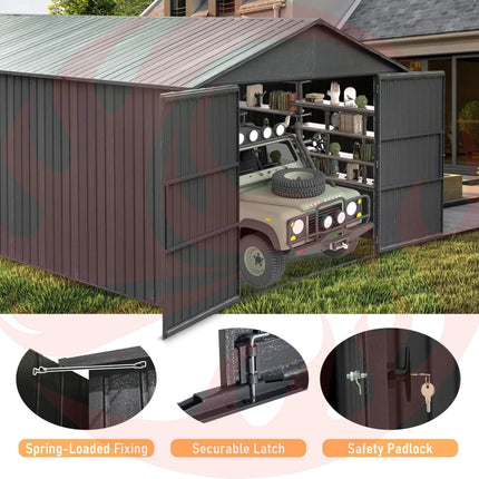 Extra Large Outdoor Heavy Duty Metal Garage Shed With Lockable Doors (SAK14093) - Phoenix Fire Art Store