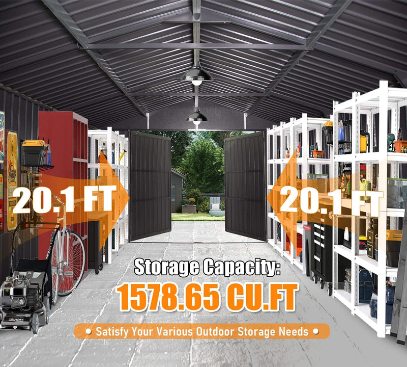 Extra Large Outdoor Heavy Duty Metal Garage Shed With Lockable Doors (SAK14093)