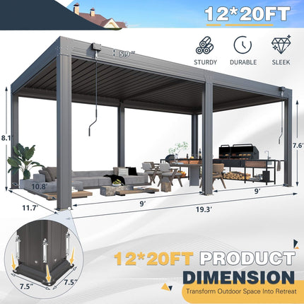 Alora White Louvered Aluminum Pergola With Adjustable Roof And Pull-Down Screens (SAK46817) SAKSBY WHOLESALE