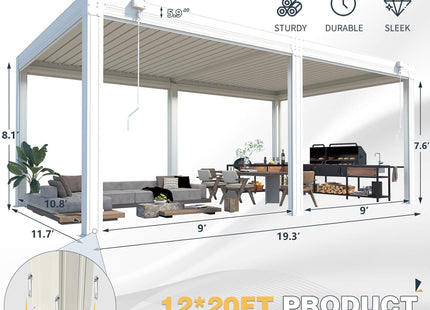 Alora White Louvered Aluminum Pergola With Adjustable Roof And Pull-Down Screens (SAK46817) SAKSBY WHOLESALE
