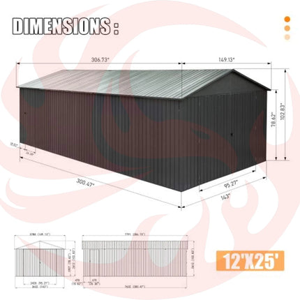 Extra Large Outdoor Heavy Duty Metal Garage Shed With Lockable Doors (SAK14093) - Phoenix Fire Art Store