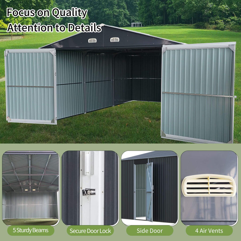 [13x20FT] Alora Large Heavy-Duty Outdoor Metal Storage Shed With Double Doors (SAK65331)