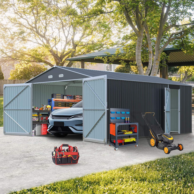 [13x20FT] Alora Large Heavy-Duty Outdoor Metal Storage Shed With Double Doors (SAK65331)