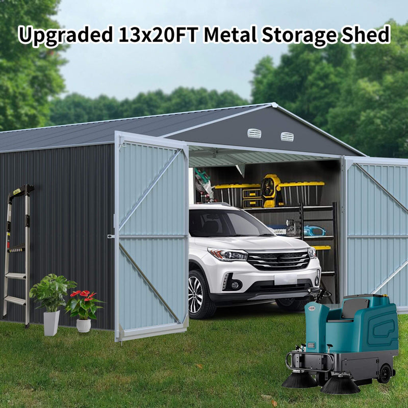 [13x20FT] Alora Large Heavy-Duty Outdoor Metal Storage Shed With Double Doors (SAK65331)