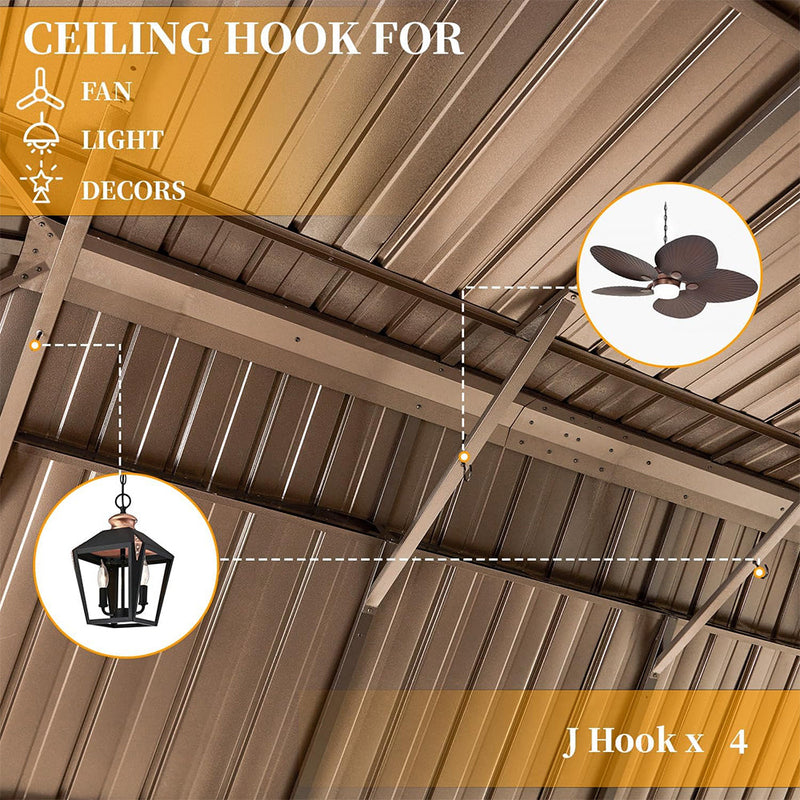 [14X24FT] Alora Heavy-Duty Aluminum Galvanized Steel Double Roof Hardtop Gazebo With Netting And Curtains (SAK41853)