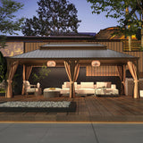 [14X24FT] Alora Heavy-Duty Aluminum Galvanized Steel Double Roof Hardtop Gazebo With Netting And Curtains (SAK41853)