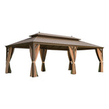 [14X24FT] Alora Heavy-Duty Aluminum Galvanized Steel Double Roof Hardtop Gazebo With Netting And Curtains (SAK41853)