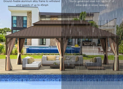 [14X24FT] Alora Heavy-Duty Aluminum Galvanized Steel Double Roof Hardtop Gazebo With Netting And Curtains (SAK41853) SAKSBY WHOLESALE