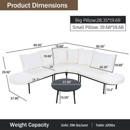 Patio Half-Moon Curved Outdoor Furniture Sofa Set with Coffee Table - Phoenix Fire Art Store