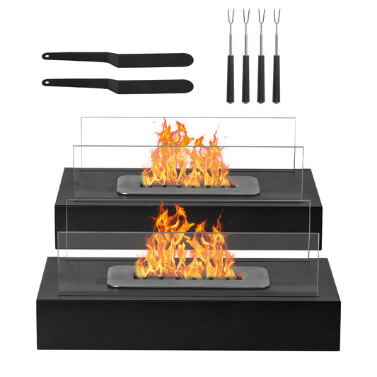 2 Pack Rectangular Outdoor Smokeless Fire Pits With Windshield & Telescoping Roasting Forks