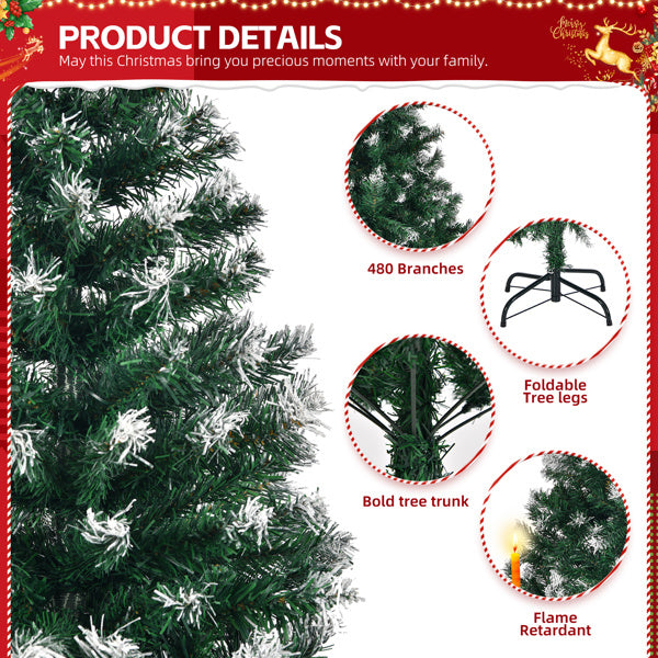 5ft Green Spray White, 480 Branches, PVC Material Christmas Tree