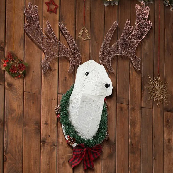 Lighted Christmas Wall Decor Reindeer Head, 39 Pre-lit 3D Rudolph Hanging Wreath For Front Door Window Indoor Outdoor Xmas Decor Lighted Holiday Displays - Phoenix Fire Art Store
