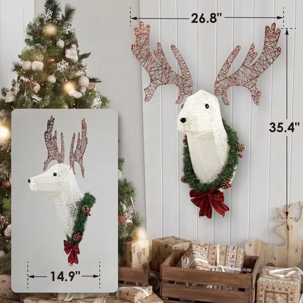 Lighted Christmas Wall Decor Reindeer Head, 39 Pre-lit 3D Rudolph Hanging Wreath For Front Door Window Indoor Outdoor Xmas Decor Lighted Holiday Displays - Phoenix Fire Art Store